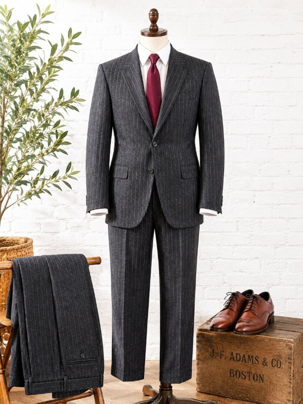 Made in England Gray Pinstripe Wool Blend Suit 54R 40 Long